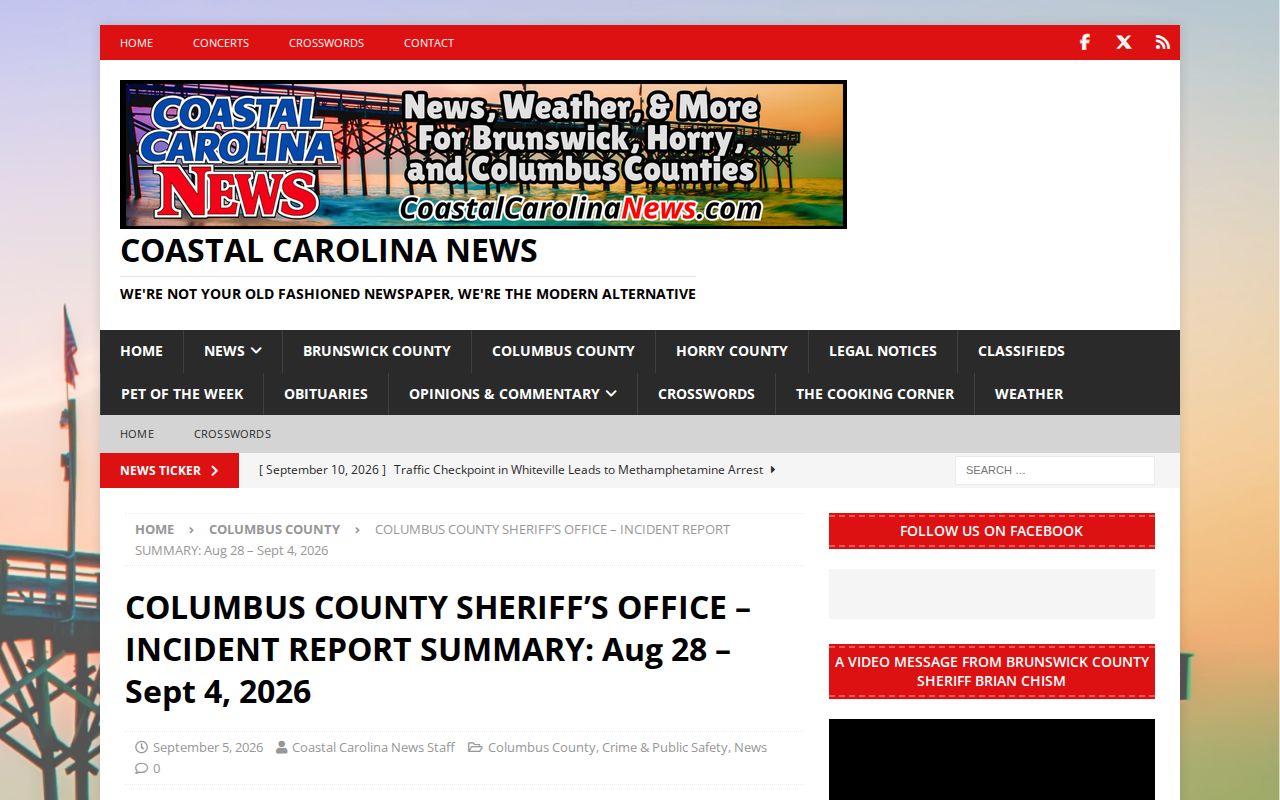 Columbus County multi-day arrest and incident report news window