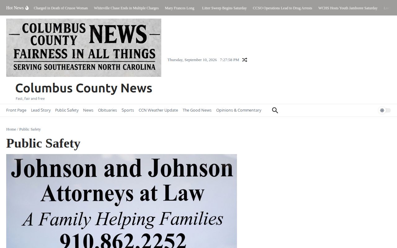 Columbus County News public safety arrest and warrant coverage section