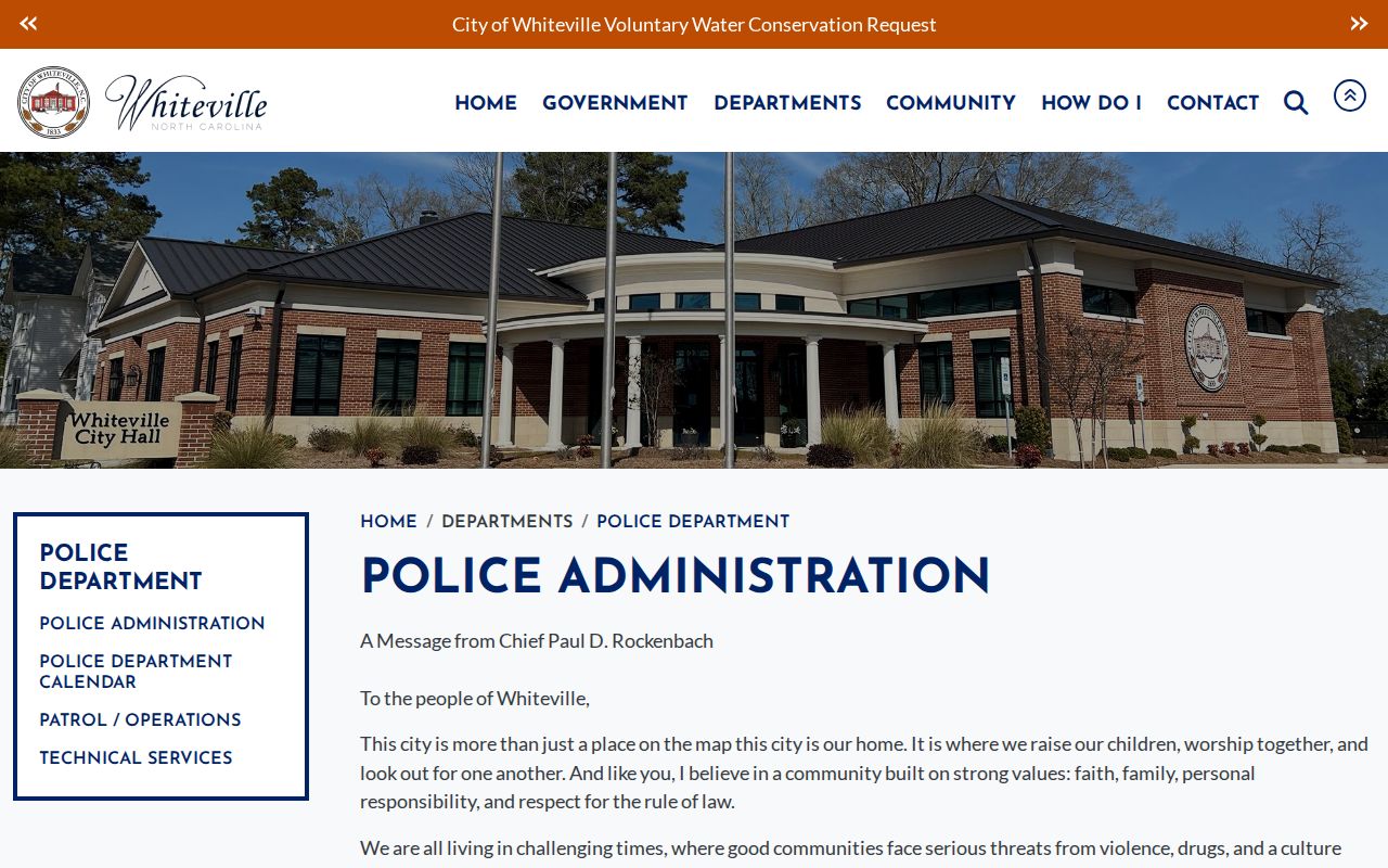 Whiteville Police Administration contact webpage