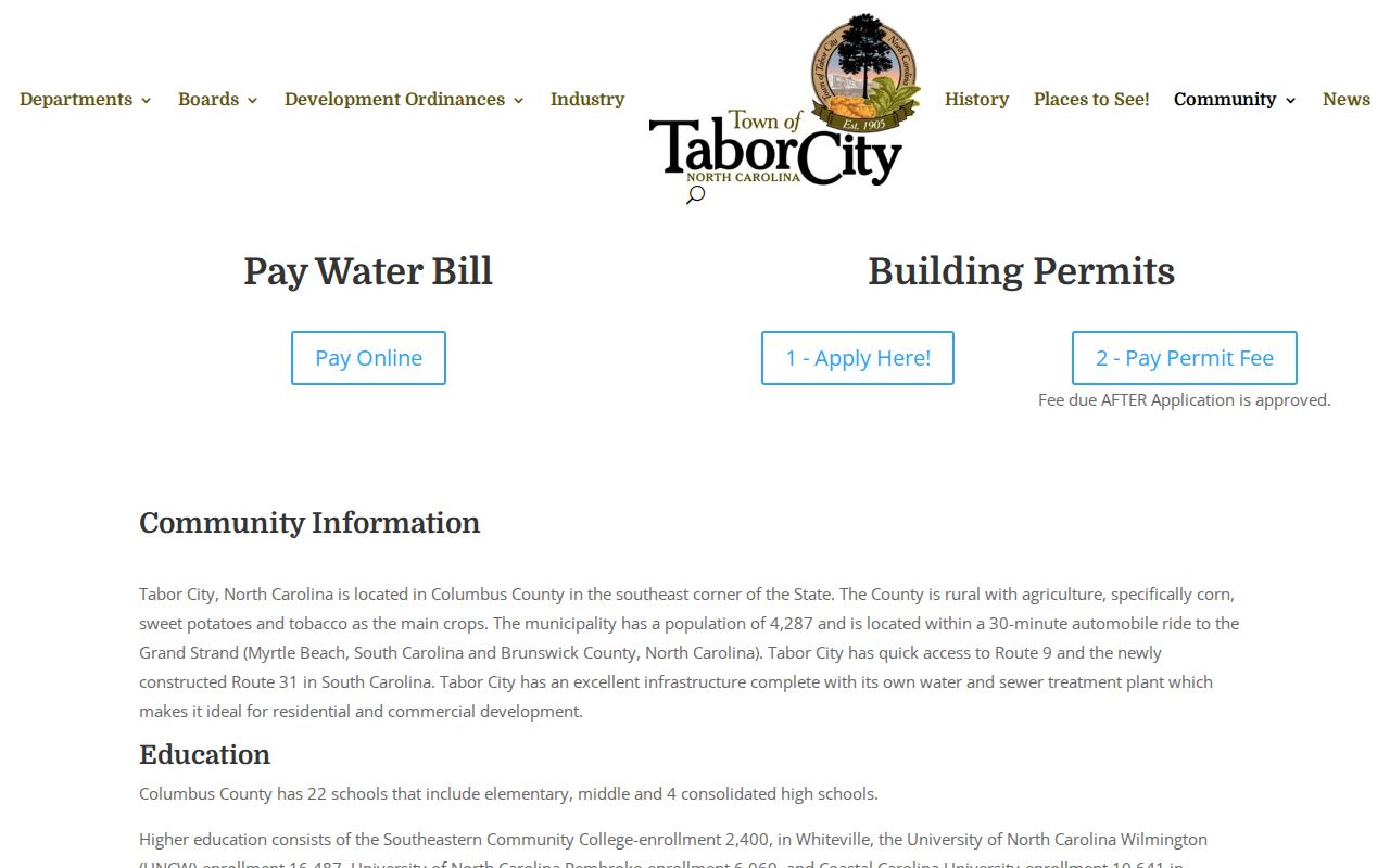 Official Tabor City community information webpage