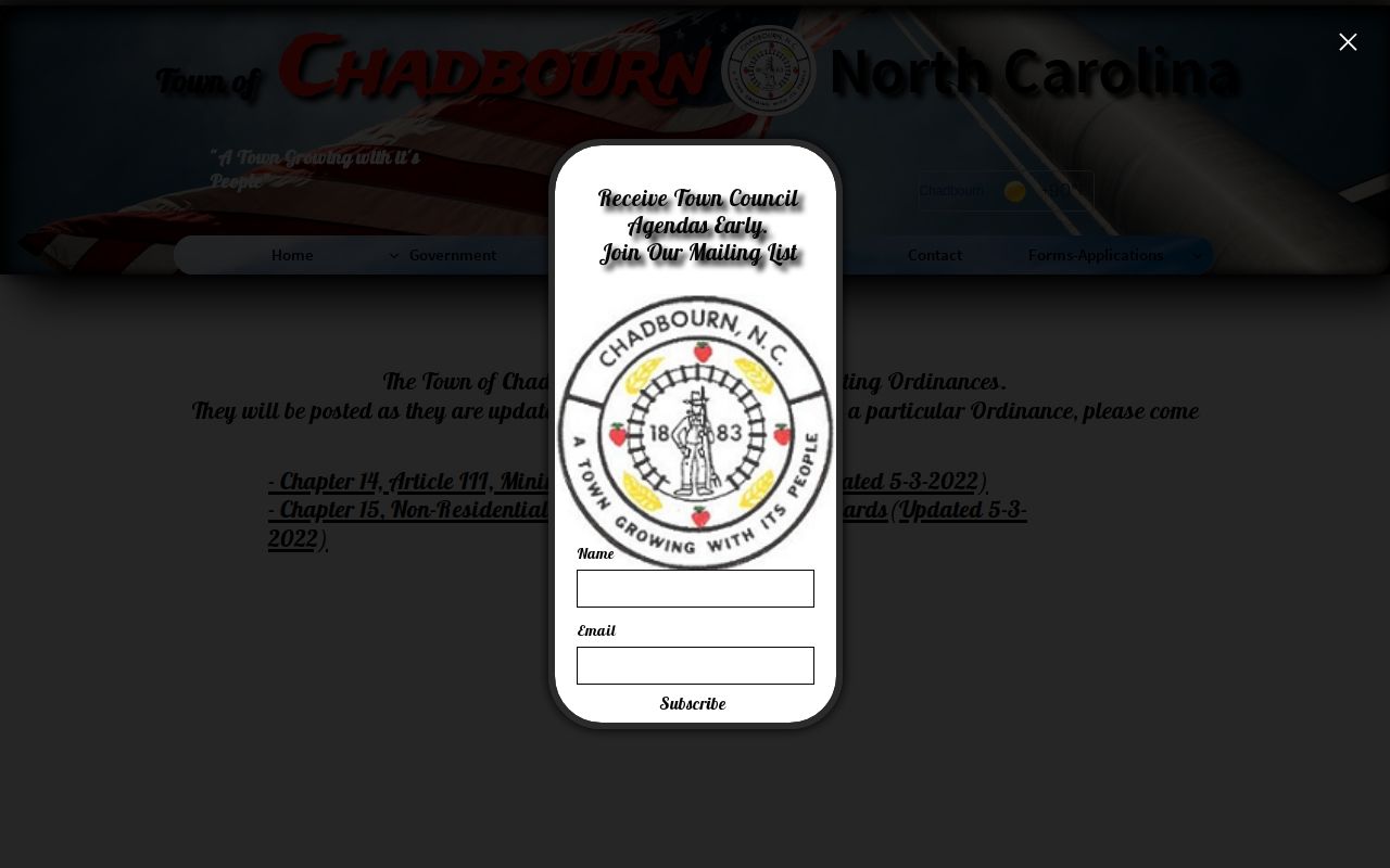 Official Town of Chadbourn ordinances and contact webpage